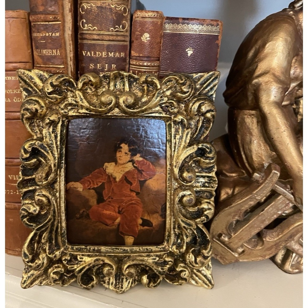 Vtg Italian Florentine Ornate Gold Gilt The Red Boy Framed  Wall Art 5x5.5"